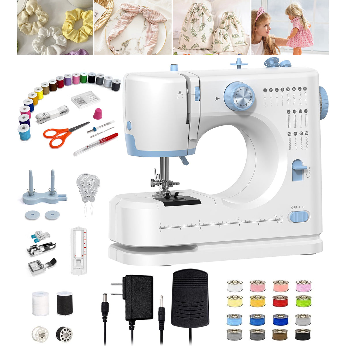 Seavon FHSM-520 Portable Sewing Machine for Beginners, Out Storage Drawer for Home Mending and DIY Crafts