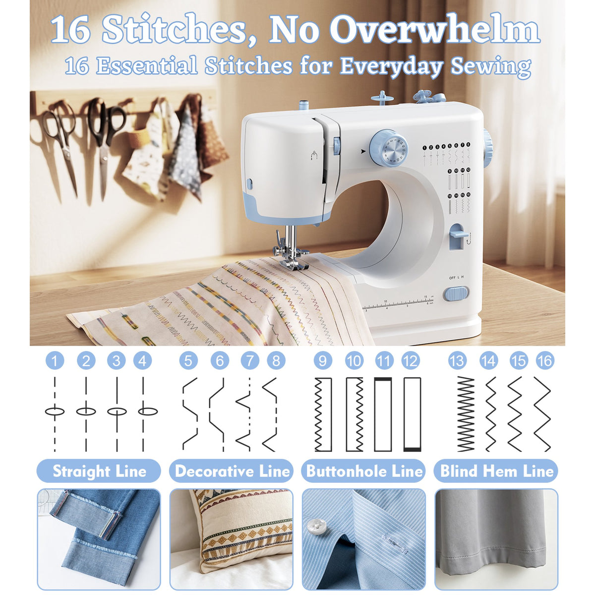 Seavon FHSM-520 Portable Sewing Machine for Beginners, Out Storage Drawer for Home Mending and DIY Crafts