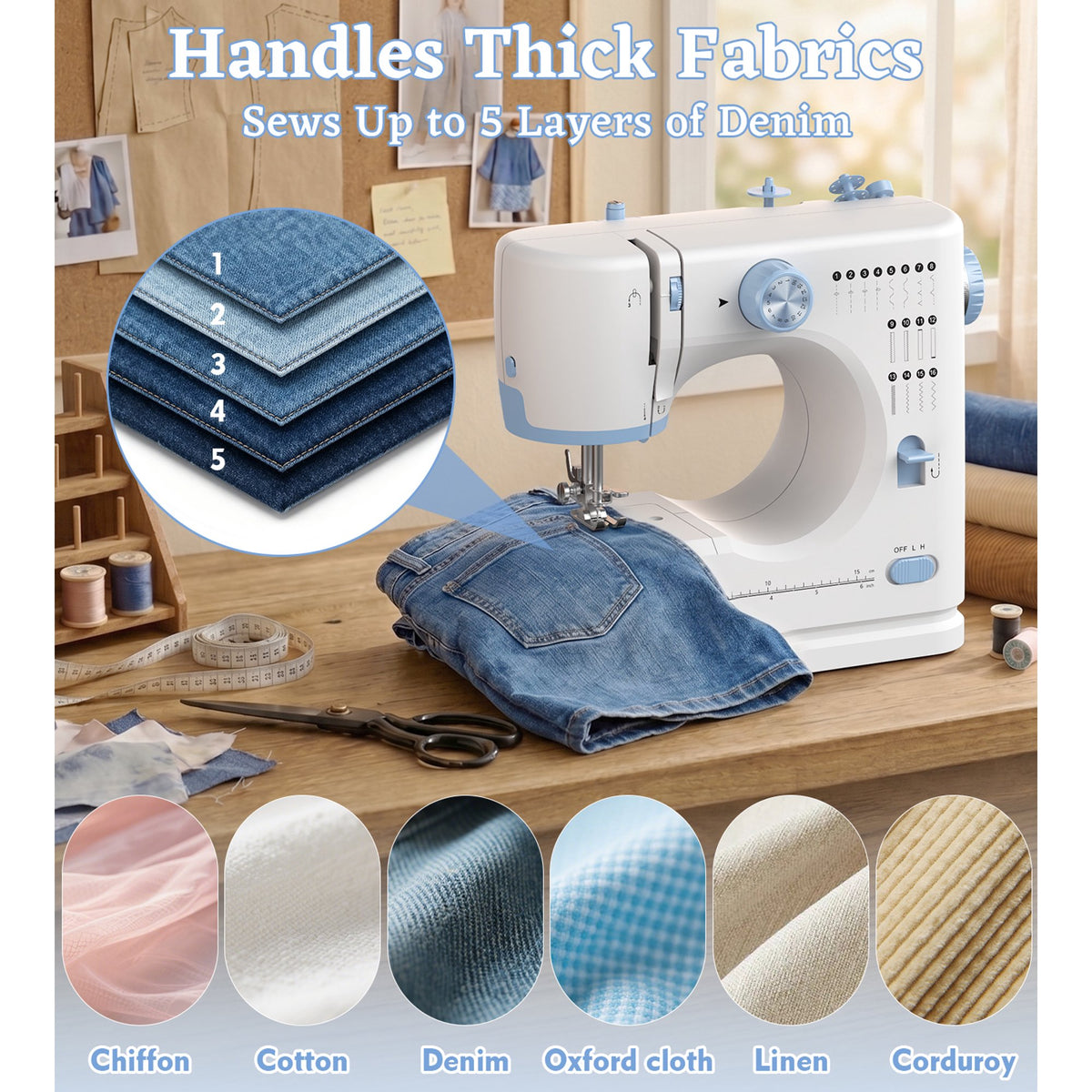 Seavon FHSM-520 Portable Sewing Machine for Beginners, Out Storage Drawer for Home Mending and DIY Crafts