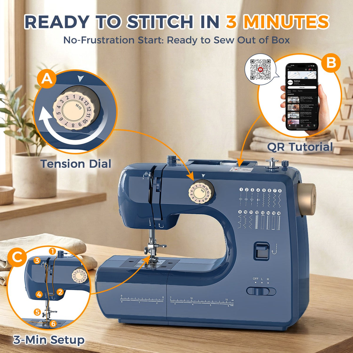 Seavon FHSM-70 Portable Sewing Machine for Denim Hems & Home Mending