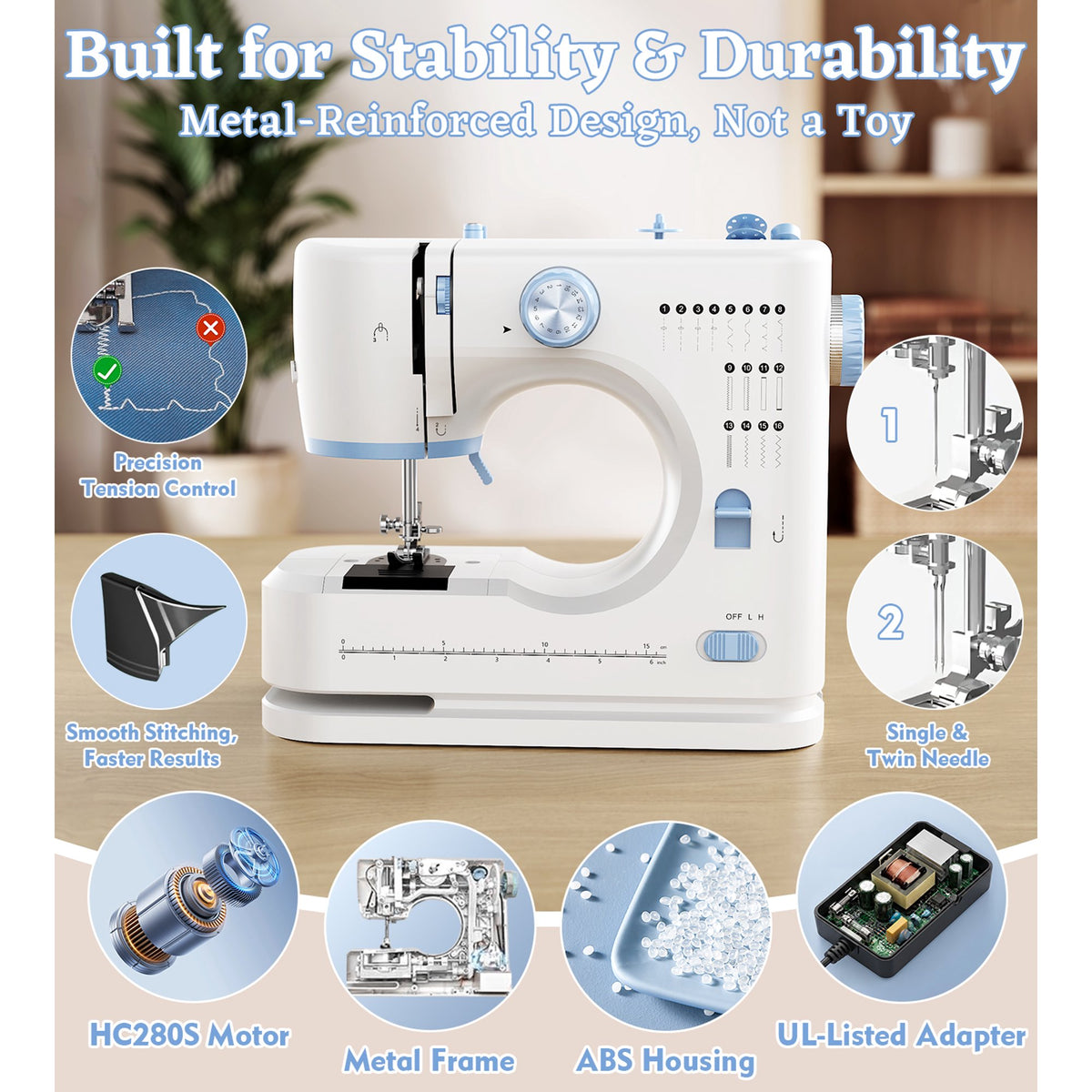 Seavon FHSM-520 Portable Sewing Machine for Beginners, Out Storage Drawer for Home Mending and DIY Crafts