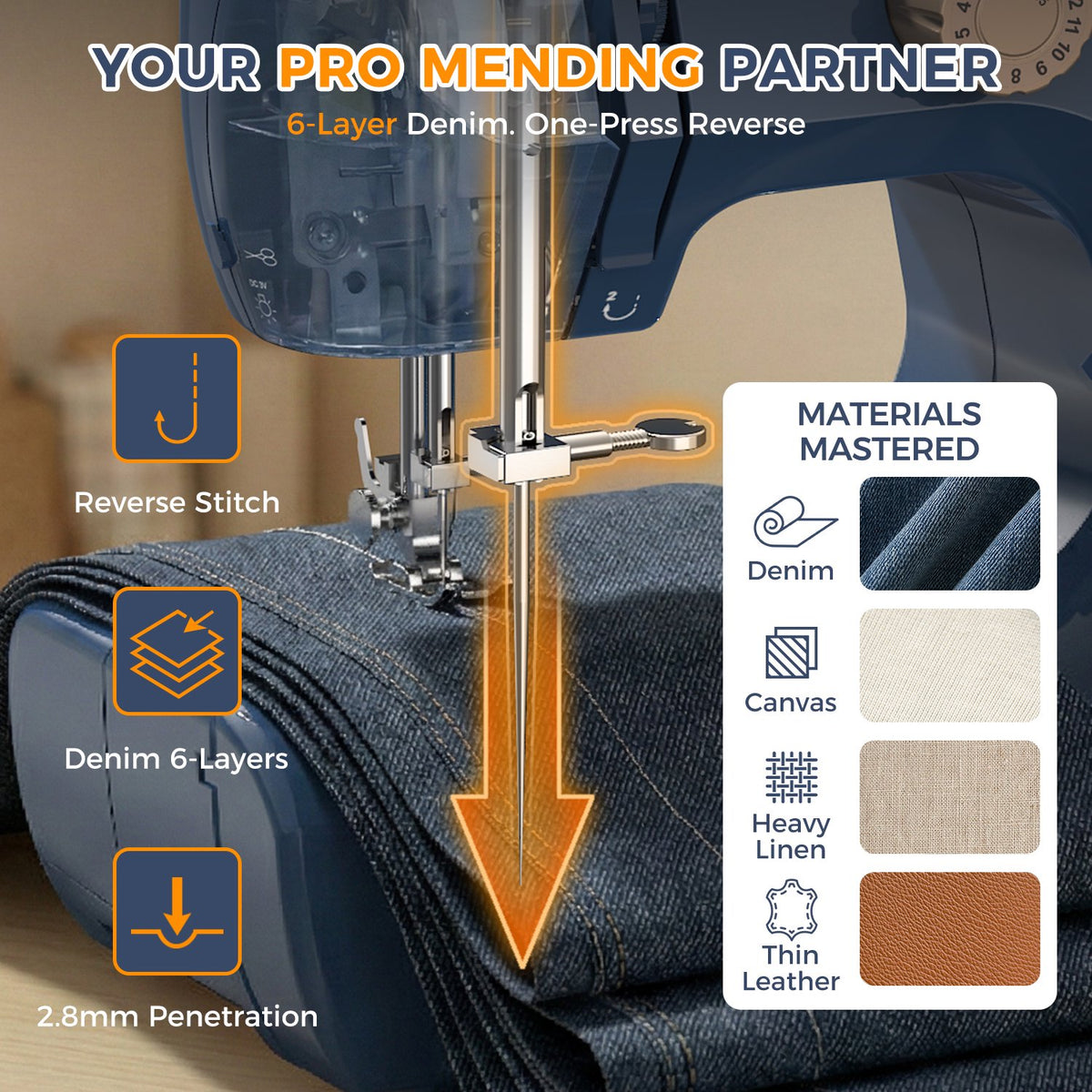 Seavon FHSM-70 Portable Sewing Machine for Denim Hems & Home Mending