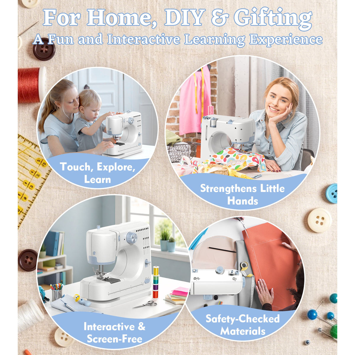 Seavon FHSM-520 Portable Sewing Machine for Beginners, Out Storage Drawer for Home Mending and DIY Crafts