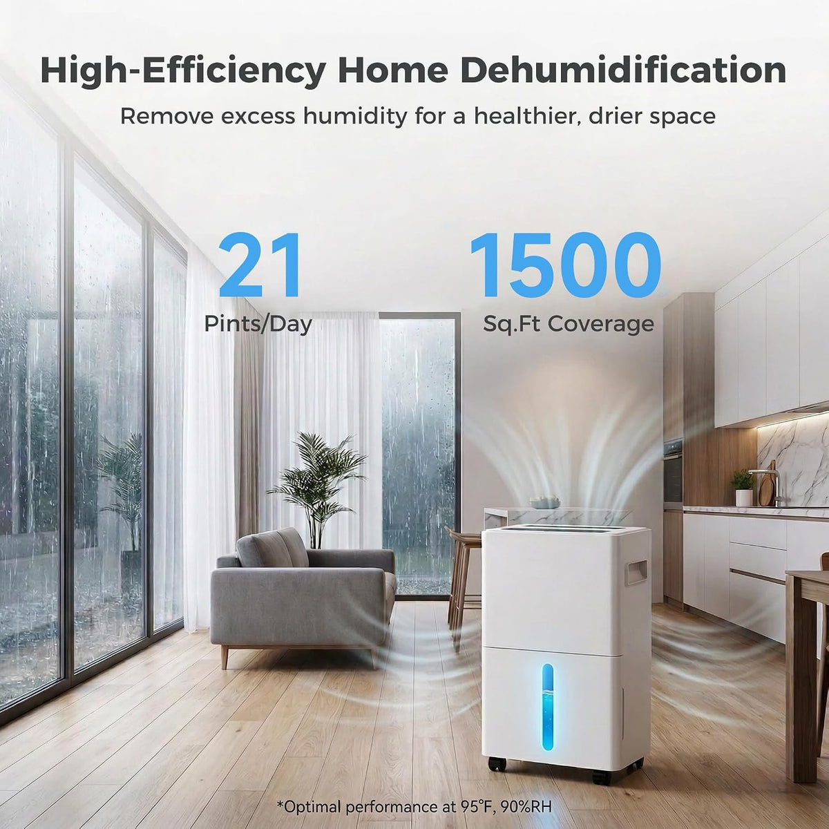 Seavon 1500 Sq.Ft Dehumidifiers, 21 Pint Dehumidifier for Basement with Drain Hose, Dehumidifier for Bathroom, Bedroom, Large Room, 3 Modes, Auto Defrost, Intelligent Humidity Control
