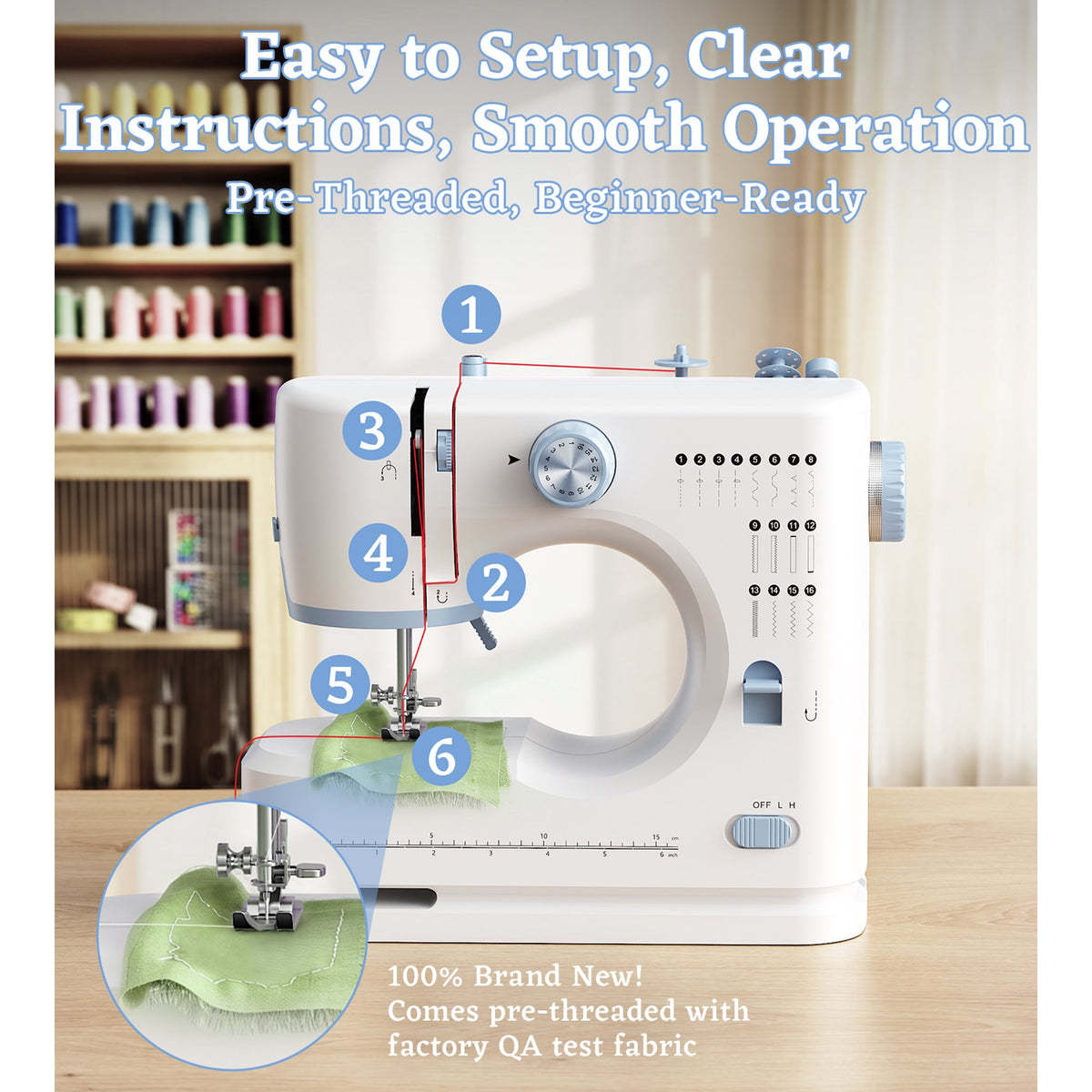 Seavon FHSM-520 Portable Sewing Machine for Beginners, Out Storage Drawer for Home Mending and DIY Crafts