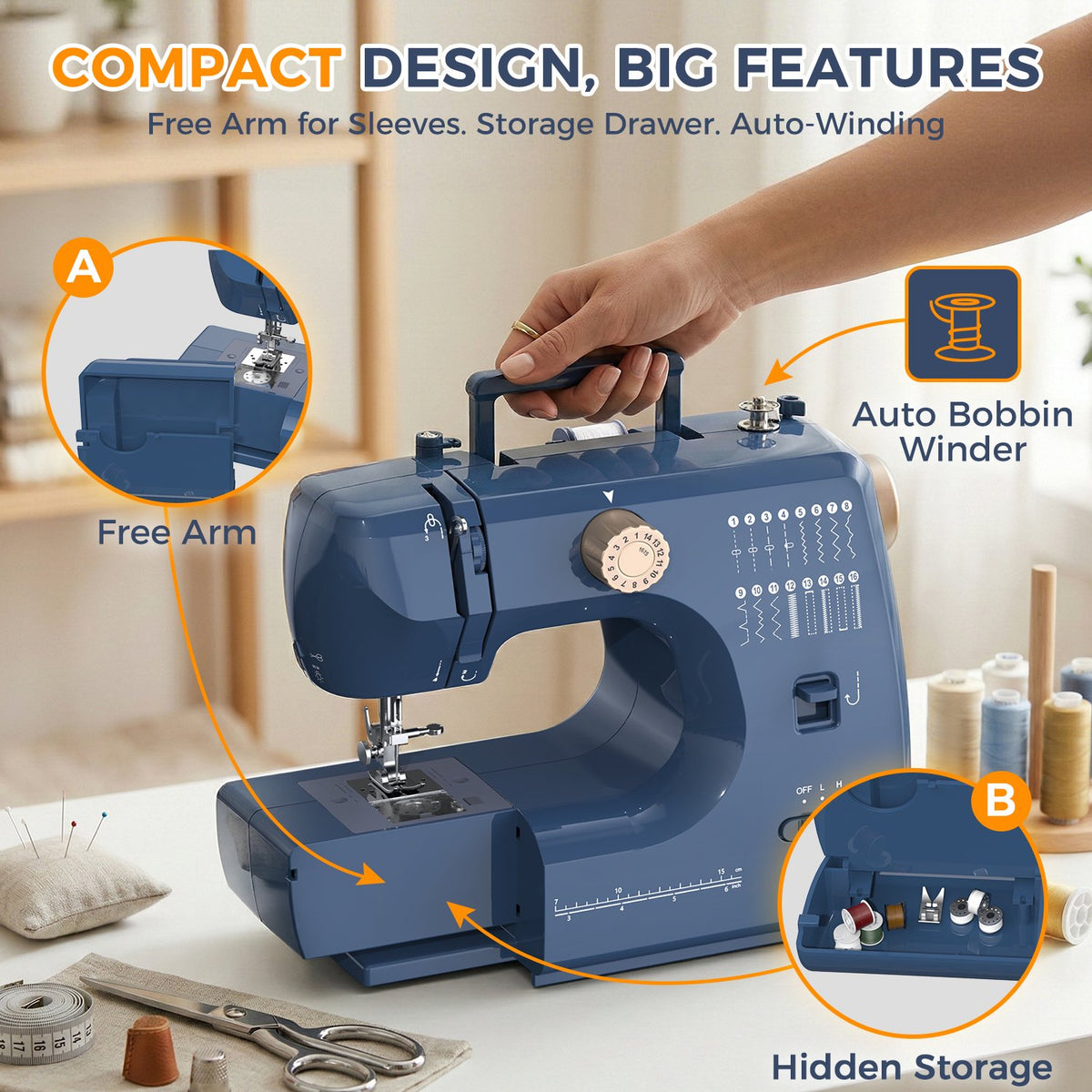 Seavon FHSM-70 Portable Sewing Machine for Denim Hems & Home Mending