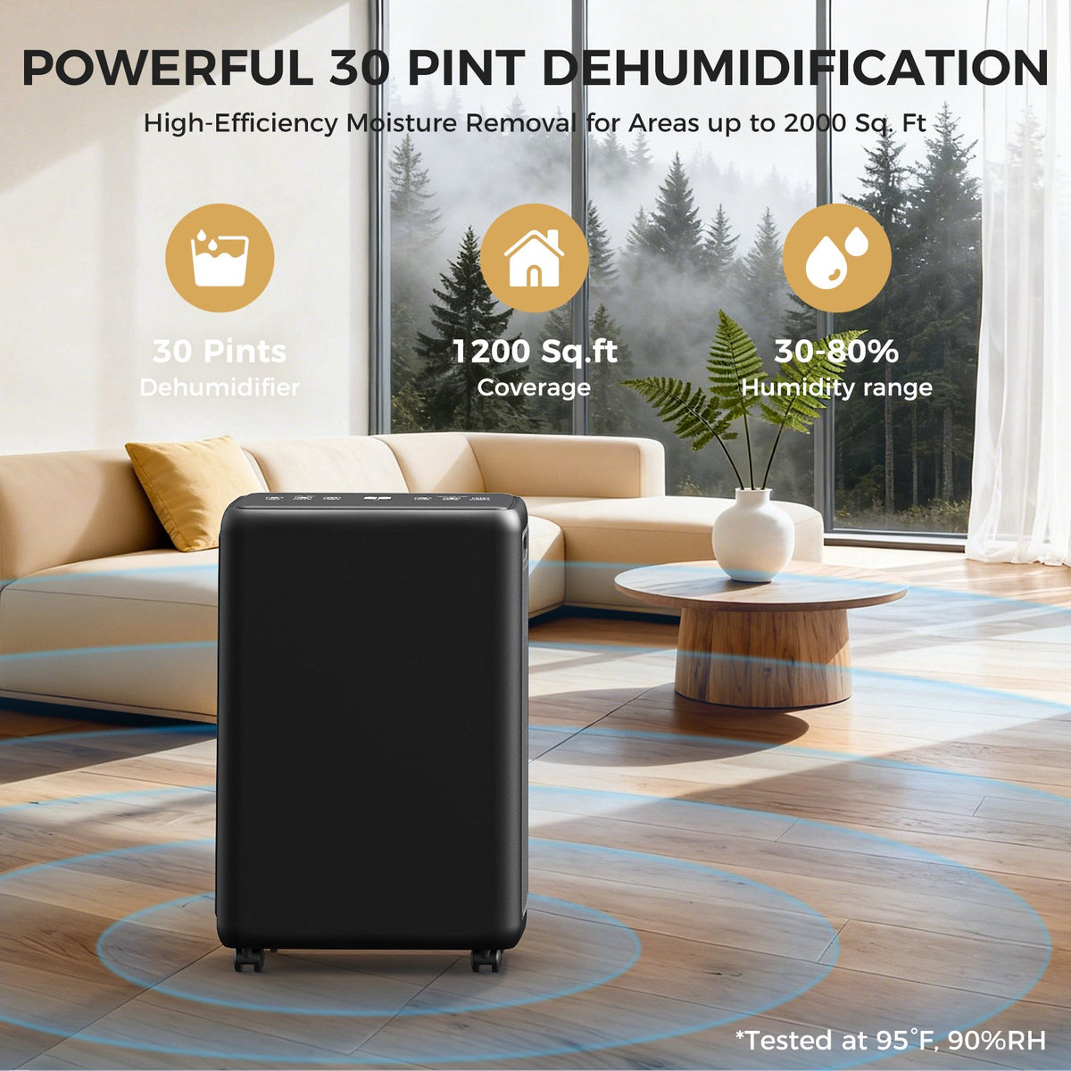 Seavon 2000 Sq.Ft Dehumidifier Basement, 30 Pints Dehumidifier with Drain Hose for Bathroom, Bedroom, Large Room, 3 Modes, 0.52-gal tank, 40dB quiet, 2 fan speeds, child lock, 24H timer, auto-defrost