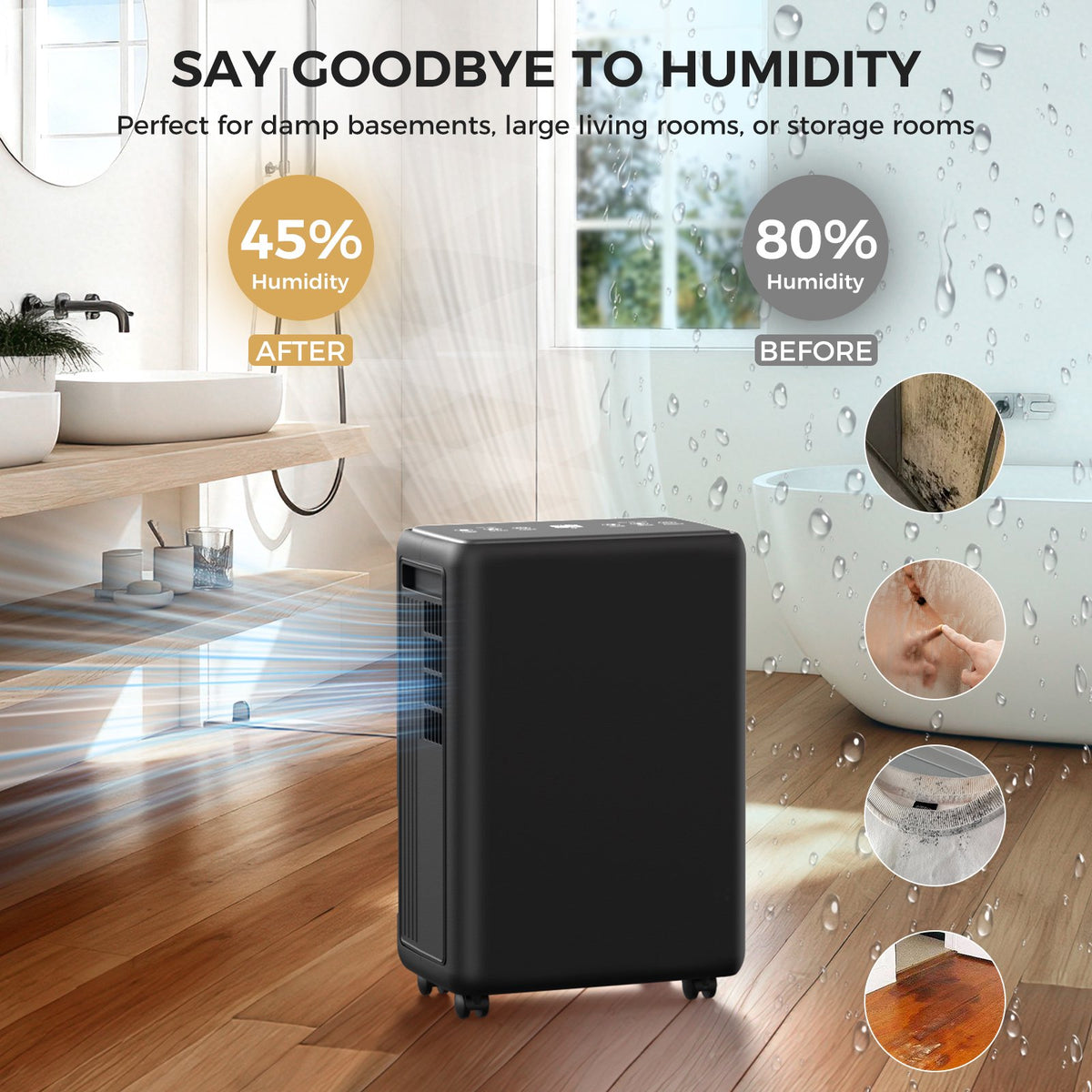 Seavon 2000 Sq.Ft Dehumidifier Basement, 30 Pints Dehumidifier with Drain Hose for Bathroom, Bedroom, Large Room, 3 Modes, 0.52-gal tank, 40dB quiet, 2 fan speeds, child lock, 24H timer, auto-defrost
