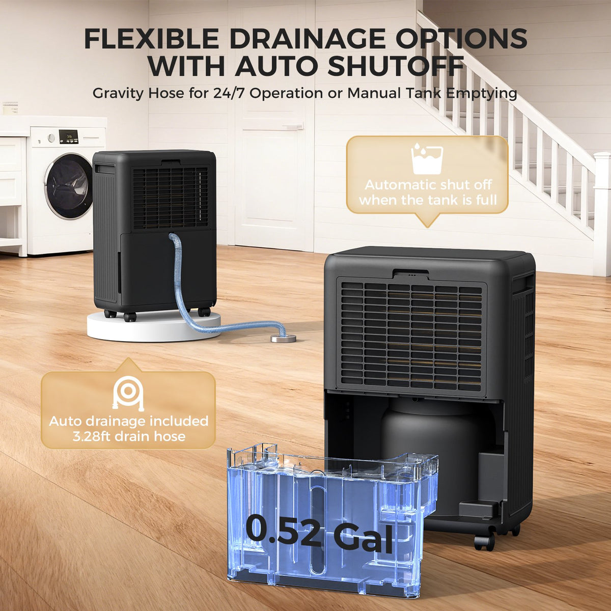 Seavon 2000 Sq.Ft Dehumidifier Basement, 30 Pints Dehumidifier with Drain Hose for Bathroom, Bedroom, Large Room, 3 Modes, 0.52-gal tank, 40dB quiet, 2 fan speeds, child lock, 24H timer, auto-defrost