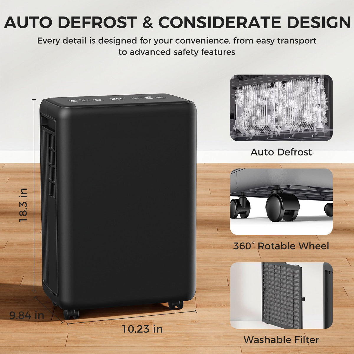 Seavon 2000 Sq.Ft Dehumidifier Basement, 30 Pints Dehumidifier with Drain Hose for Bathroom, Bedroom, Large Room, 3 Modes, 0.52-gal tank, 40dB quiet, 2 fan speeds, child lock, 24H timer, auto-defrost