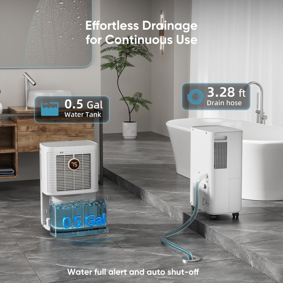 Seavon 34-Pint Dehumidifier for Basement Up to 2,500 Sq. Ft., 40 dB Quiet Dehumidifier with Color Humidity Ring, 3 Modes, 0.5-Gal Tank, 3.3-Ft Drain Hose and Auto Defrost