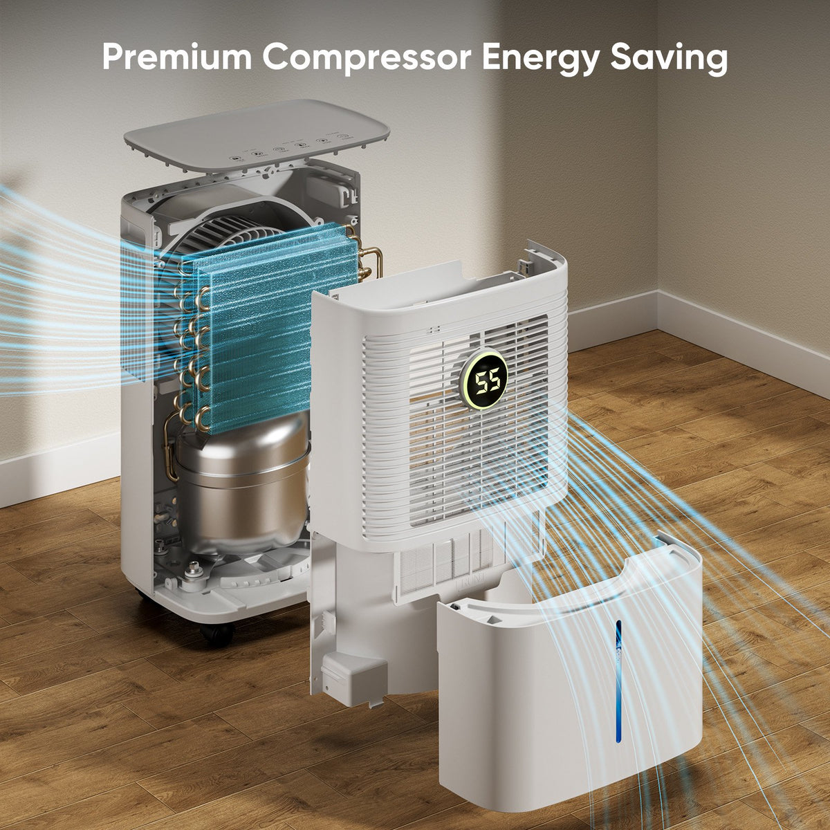 Seavon 34-Pint Dehumidifier for Basement Up to 2,500 Sq. Ft., 40 dB Quiet Dehumidifier with Color Humidity Ring, 3 Modes, 0.5-Gal Tank, 3.3-Ft Drain Hose and Auto Defrost