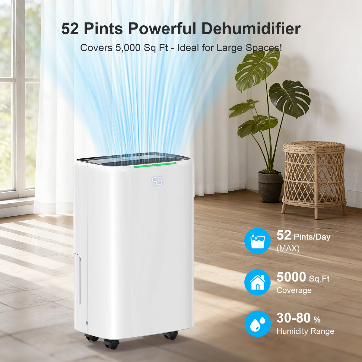 Seavon LT260 52 Pint Dehumidifier for Basement and Home, Up to 5,000 Sq. Ft.
