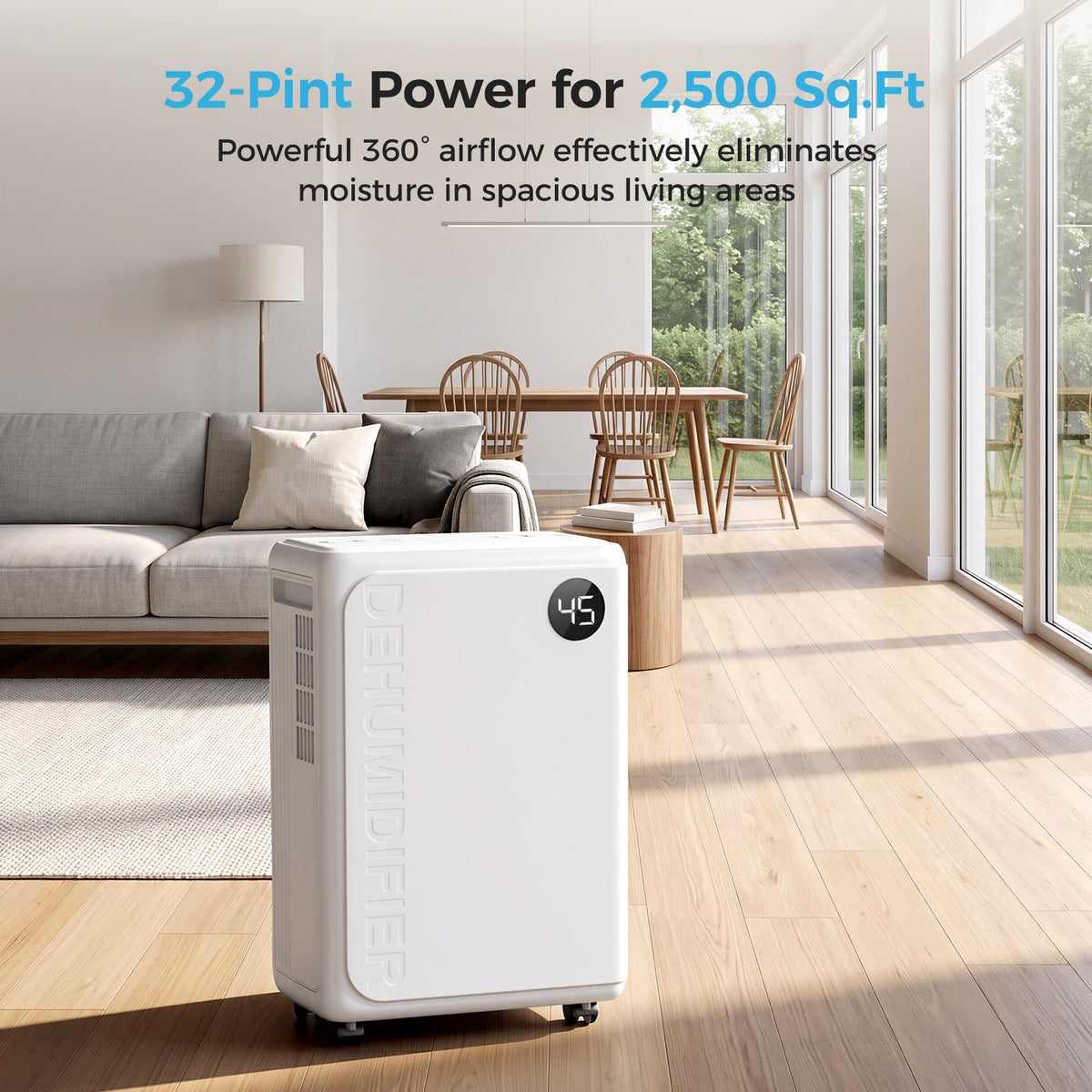 Seavon 32-Pint Dehumidifier for Home Up to 2,500 Sq. Ft., Basement Dehumidifier with 0.53-Gal Tank, 3.3-Ft Drain Hose, 39-42 dB, 3 Modes, 24H Timer and Auto Defrost