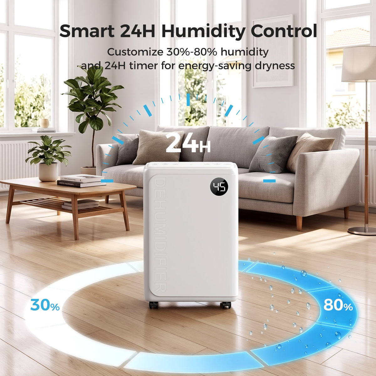 Seavon 32-Pint Dehumidifier for Home Up to 2,500 Sq. Ft., Basement Dehumidifier with 0.53-Gal Tank, 3.3-Ft Drain Hose, 39-42 dB, 3 Modes, 24H Timer and Auto Defrost