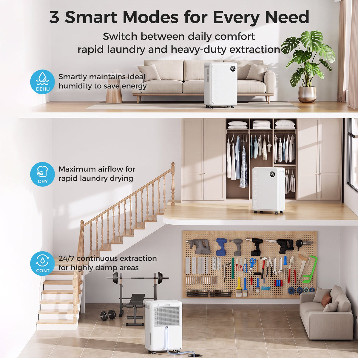 Seavon 32-Pint Dehumidifier for Home Up to 2,500 Sq. Ft., Basement Dehumidifier with 0.53-Gal Tank, 3.3-Ft Drain Hose, 39-42 dB, 3 Modes, 24H Timer and Auto Defrost