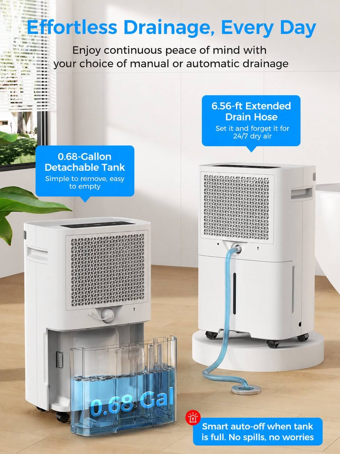 VEAGASO VG500 Max 58-Pints Dehumidifier for Large Basements & Home, Covers up to 4,000 Sq. Ft, Includes Extended 6.56-FT Drain Hose