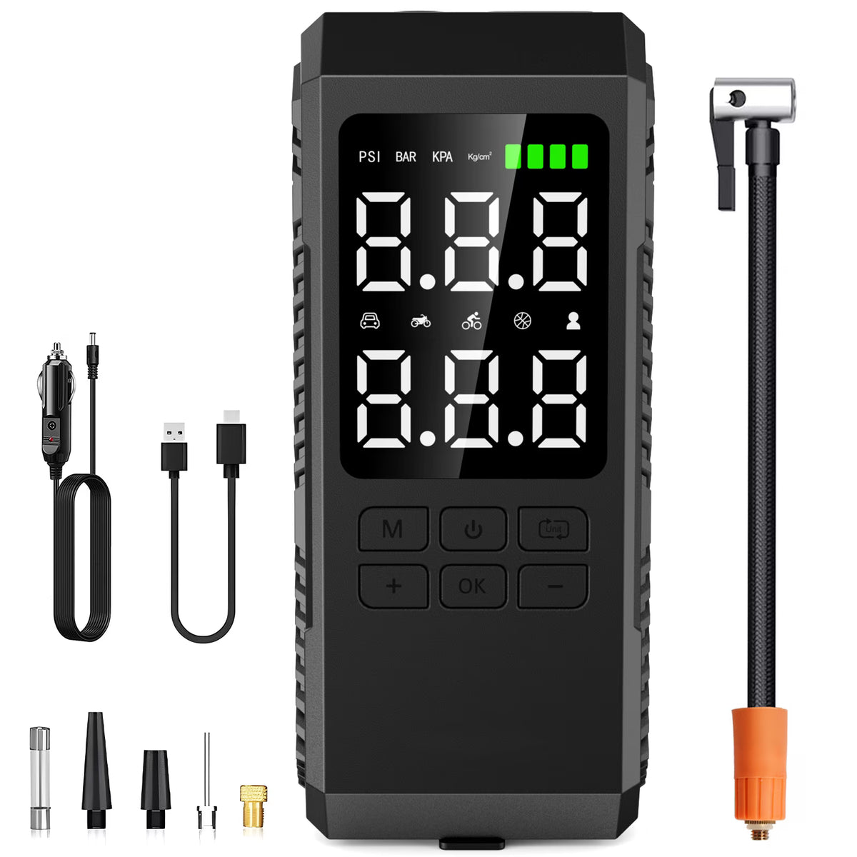 Seavon Portable Tire Inflator, Cordless Air Compressor with 35 L/min Airflow, 150 PSI, 6000mAh Battery, 5 Modes, Digital Gauge, Auto Shut-Off & LED Light for Car, SUV, Motorcycle & Bike Tires