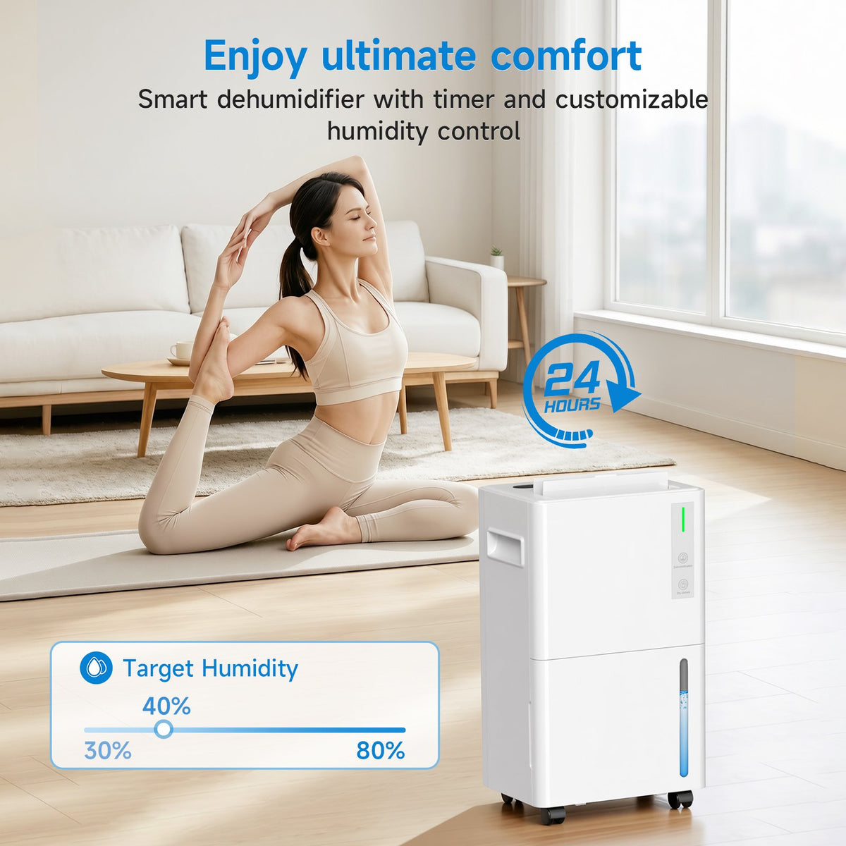 Seavon 21-Pint Dehumidifier for Basement Up to 1,500 Sq. Ft., 39 dB Quiet Dehumidifier for Home with Drain Hose, 3 Modes, Smart Humidity Control, 24H Timer and Auto Defrost