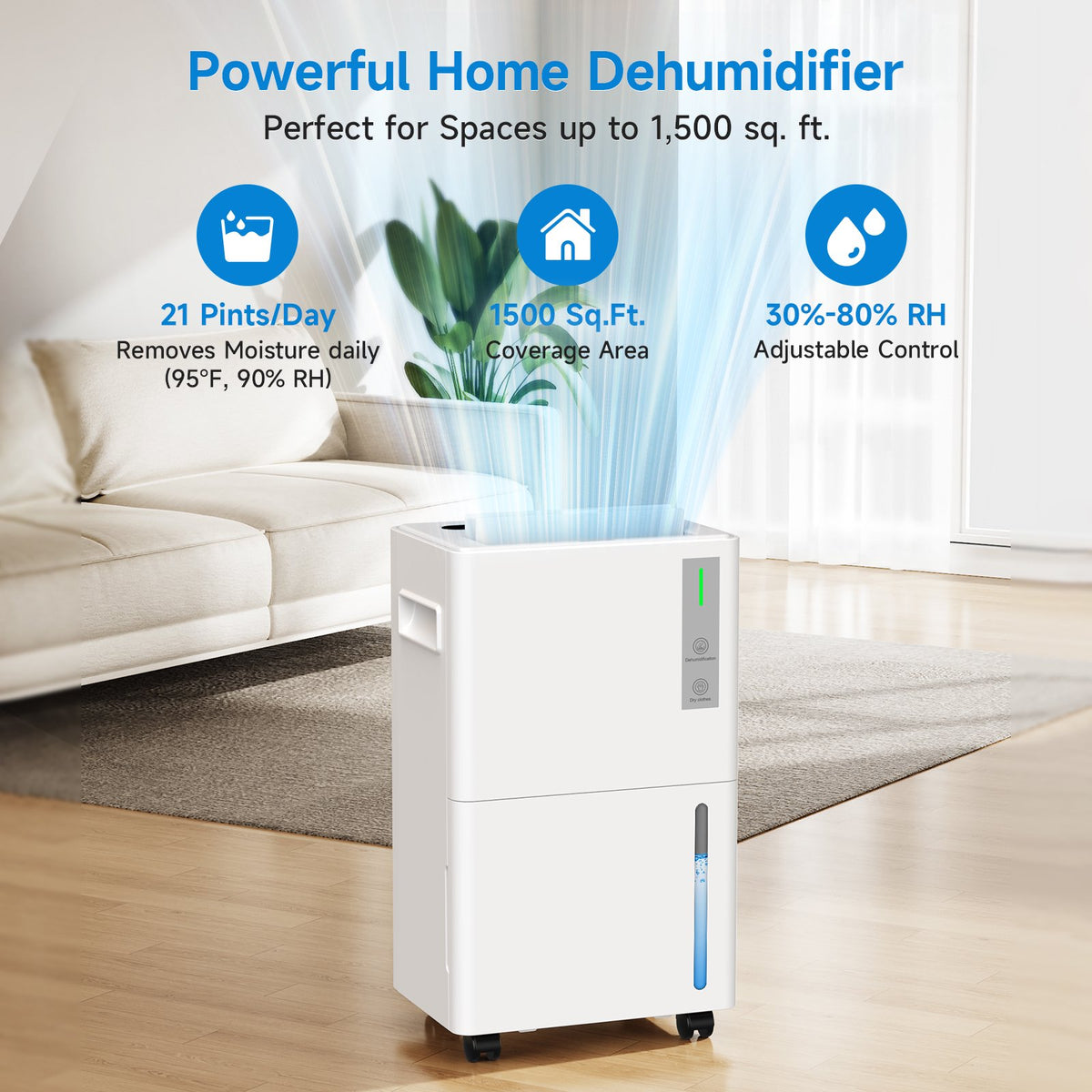 Seavon 21-Pint Dehumidifier for Basement Up to 1,500 Sq. Ft., 39 dB Quiet Dehumidifier for Home with Drain Hose, 3 Modes, Smart Humidity Control, 24H Timer and Auto Defrost
