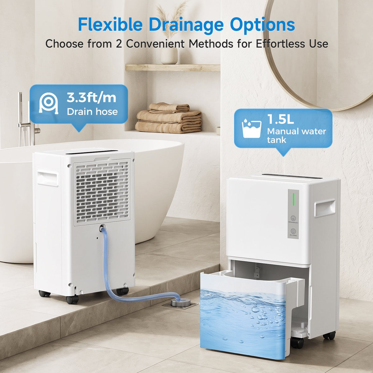 Seavon 21-Pint Dehumidifier for Basement Up to 1,500 Sq. Ft., 39 dB Quiet Dehumidifier for Home with Drain Hose, 3 Modes, Smart Humidity Control, 24H Timer and Auto Defrost