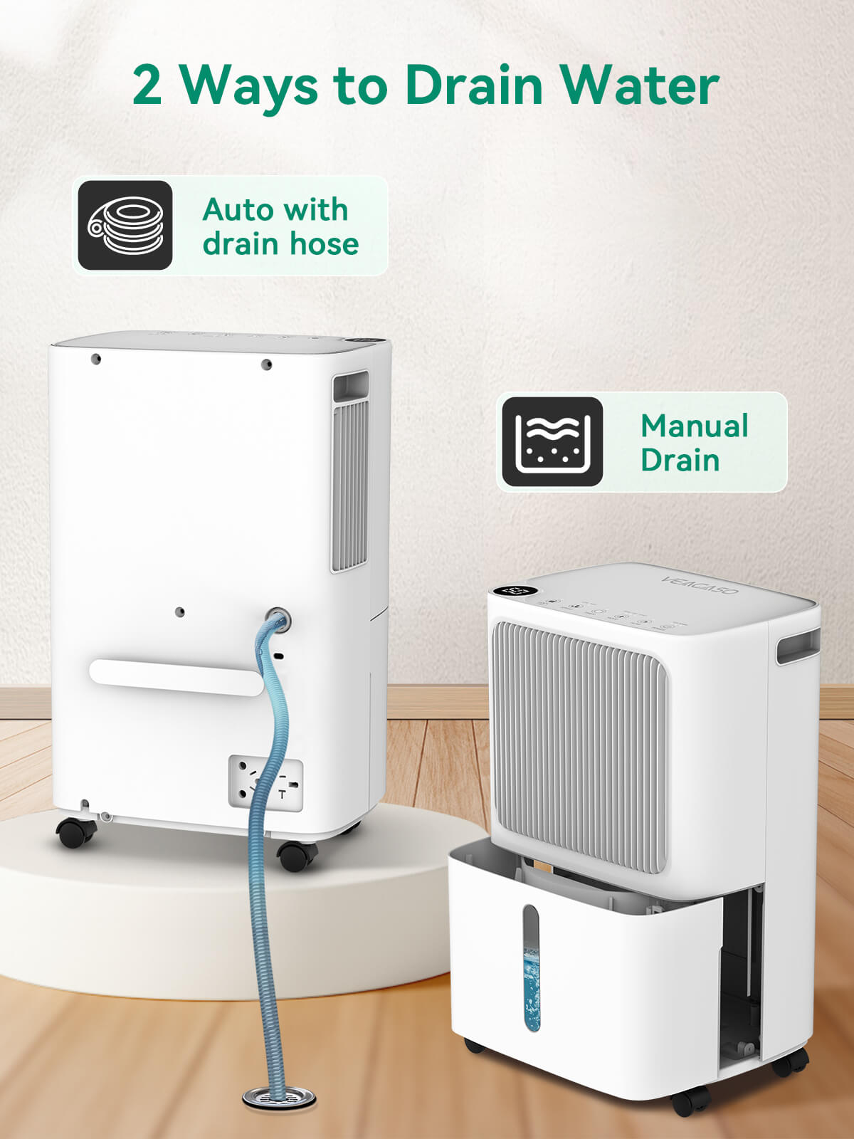 VEAGASO VG600 Portable 34-Pint Dehumidifier with Smart Control, 2,500 Sq. Ft - White