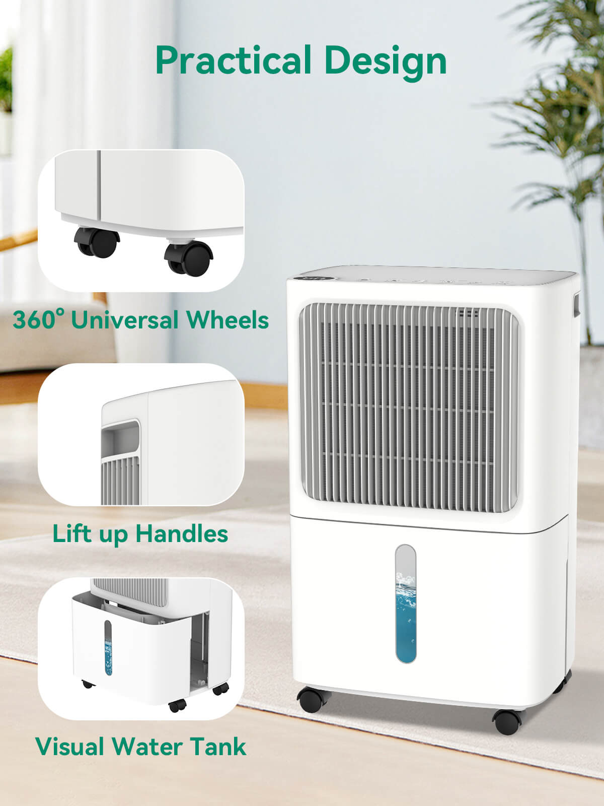 VEAGASO VG600 Portable 34-Pint Dehumidifier with Smart Control, 2,500 Sq. Ft - White