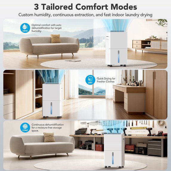 Seavon 21-Pint Dehumidifier for Home and Basement, Covers Up to 1,500 Sq. Ft., 36-40 dB Quiet Operation, 3 Modes, Drain Hose, 24-Hour Timer and Auto Defrost