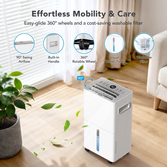 Seavon 21-Pint Dehumidifier for Home and Basement, Covers Up to 1,500 Sq. Ft., 36-40 dB Quiet Operation, 3 Modes, Drain Hose, 24-Hour Timer and Auto Defrost
