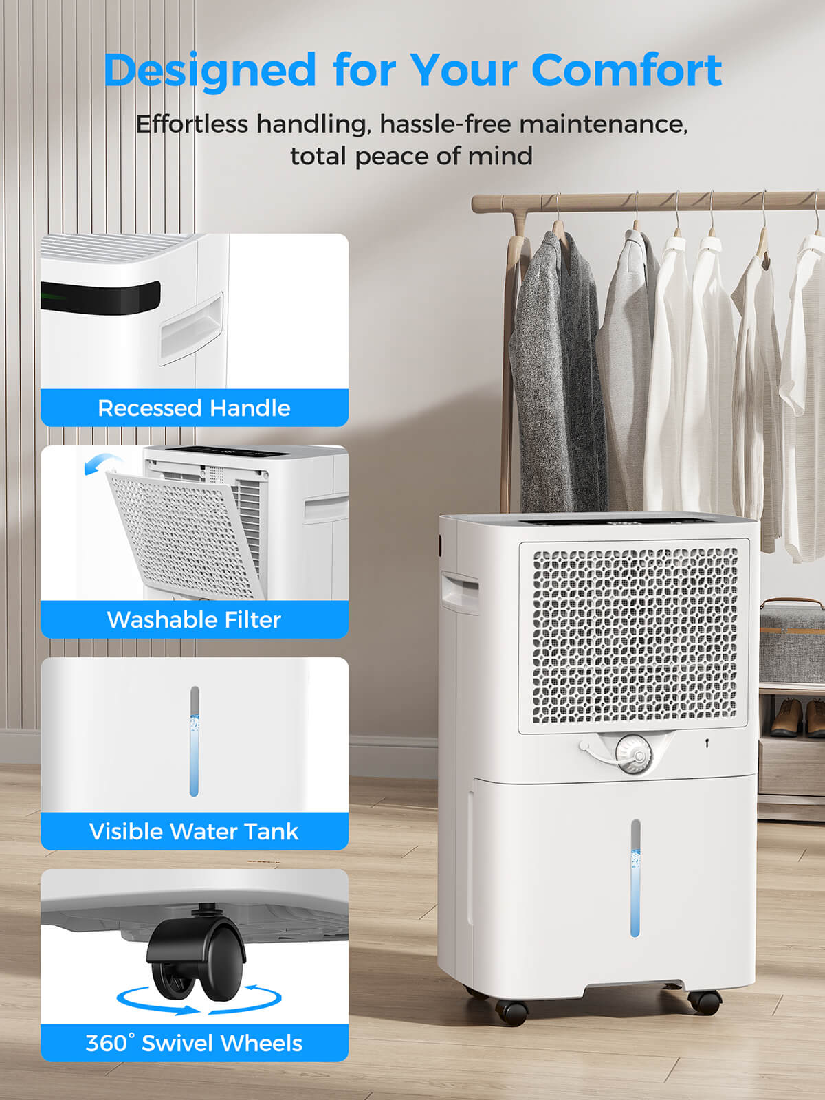 VEAGASO VG500 Max 58-Pints Dehumidifier for Large Basements & Home, Covers up to 4,000 Sq. Ft, Includes Extended 6.56-FT Drain Hose